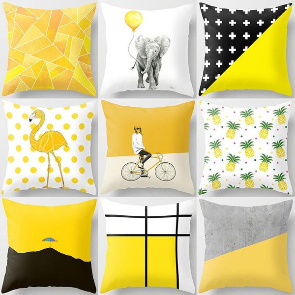 

pillow case waist cover sofa decor home cushion throw linen yellow car