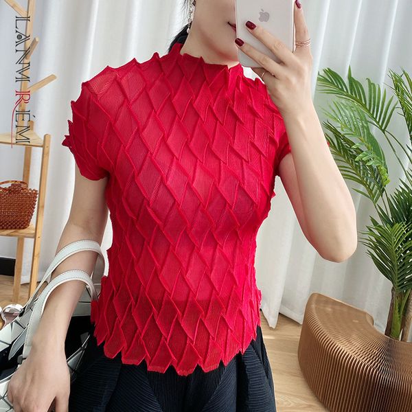 

women orange pleated big size t-shirt stand neck short sleeve female fashion summer arrivals 2e1866 210507, White
