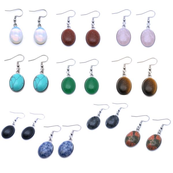 

fashion natural stone charm oval style pink green black crystal stainless steel dangle earrings for women jewelry, Golden