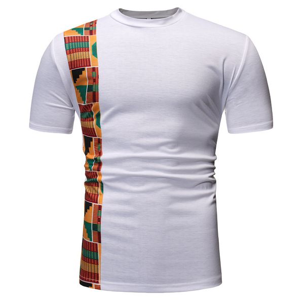 

african dashiki shirt men print long sleeve brand slim patchwork o-neck tribal tee shirt splice pull streetwear 210524, White;black