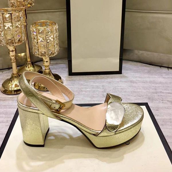 

2021 platform high heels leather golden sandals with metal buckles fashion ladies dress shoes beautiful wedding shoes, Black