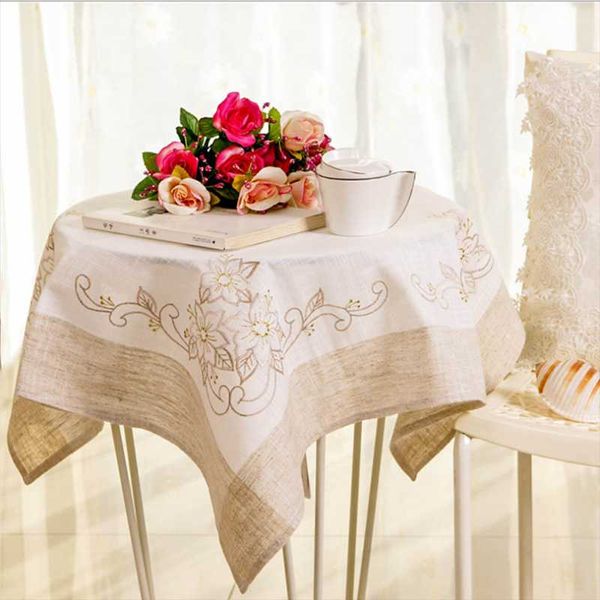 

table cloth emdkoni simple pastoral style tablecloth embroidery household fabric gold thread linen tea