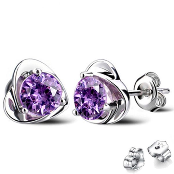 

big diamond 925 sterling silver stud nails female fashion love gift earrings couple bride bridesmaid girl jewelry, Golden;silver