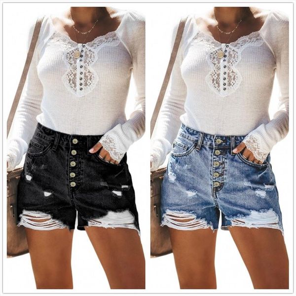

summer high waist ripped womens short jeans fashion ins style street casual denim s 2xl drop, White;black