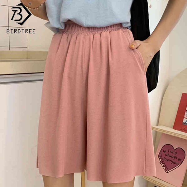 

korean style women shorts summer elastic waist straight pockets casual loose bottoms all match b06209k 210419, White;black