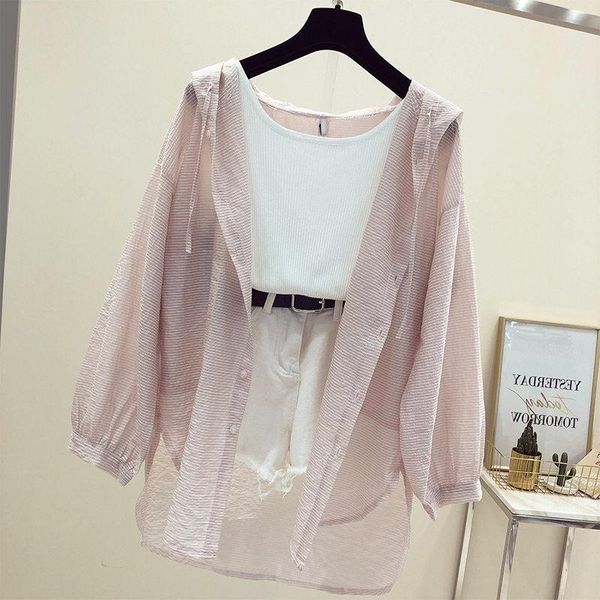 

women's blouses & shirts women thin coat casual summer sun protection clothes female long cardigan shirt clothing blouse for woman cov, White