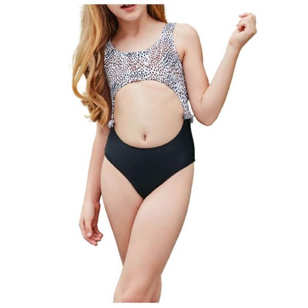 

leopard print swimsuit bikini kids girls cute pattern set one piece bathing suit baby clothes swimwear one-pieces, Black
