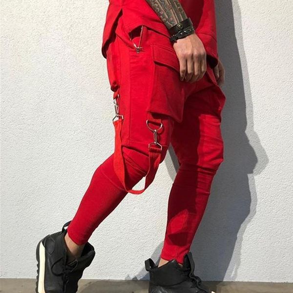 

men's pants tooling fashion hip hop big pocket leisure sports dance trousers red clothing cotton 2021 3xl, Black