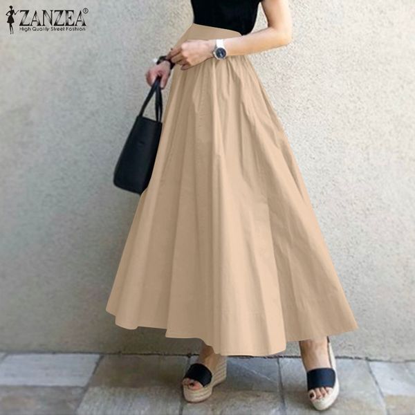 

skirts fashion solid office lady faldas saia women summer party long skirt elegant high waist a-line casual zip sundress el9b, Black
