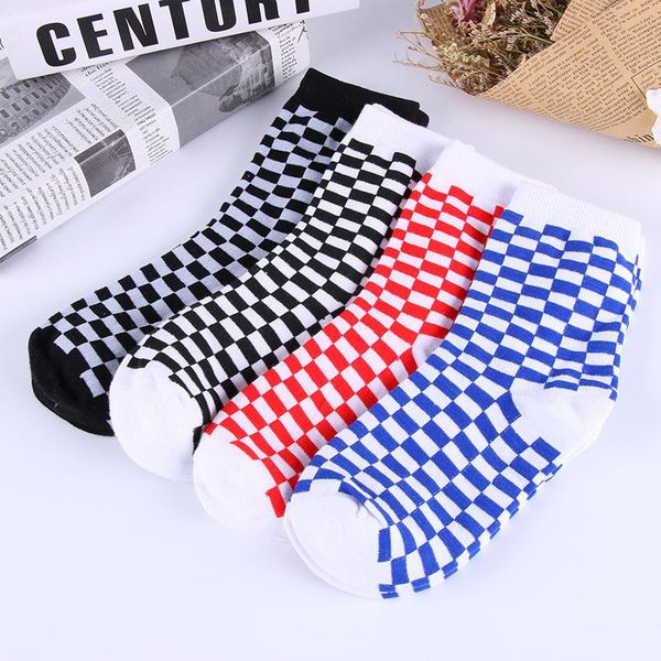 

men's socks korea funky harajuku trend women checkerboard geometric checkered men hip hop cotton streetwear novelty sock, Black