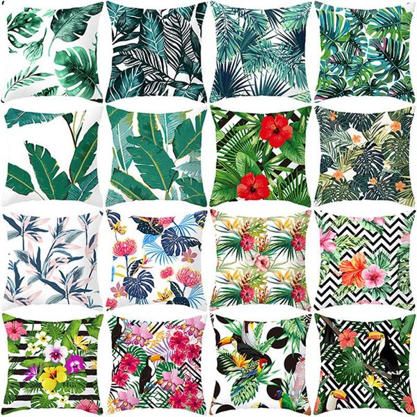 

summer tropical plants decorative pillowcase green leaves throw pillow case polyester printing cover kussensloop