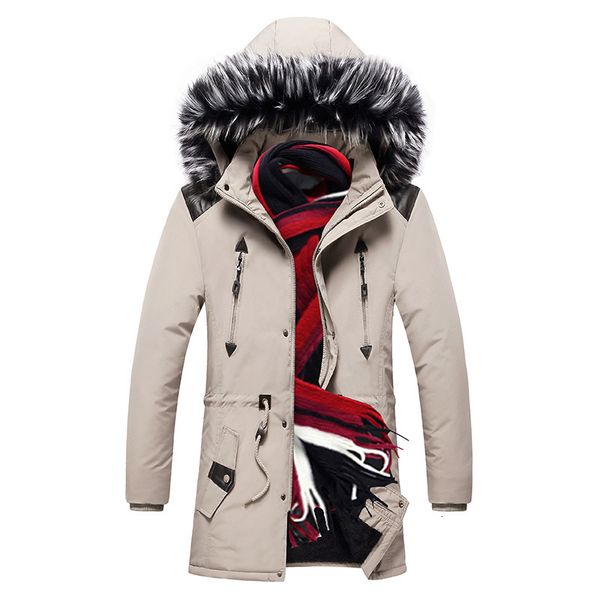 

men's leather & faux winter long parkas men cotton padded brand clothing windproof fleece jacket thick warm mens parka coats fur h, Black
