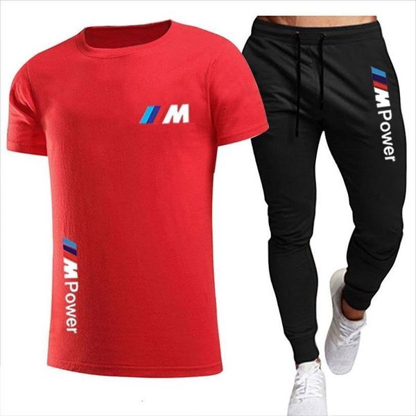 

bmw fashion casual sportswear summer mens tracksuits letter print suit jogging fitness t shirt short sleeve pan, Gray