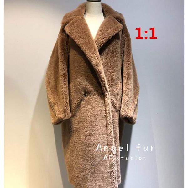 

women's fur & faux wool coat women winter real overcoat sheep shearing lady casual warm natural lamb teddy bear oversize, Black