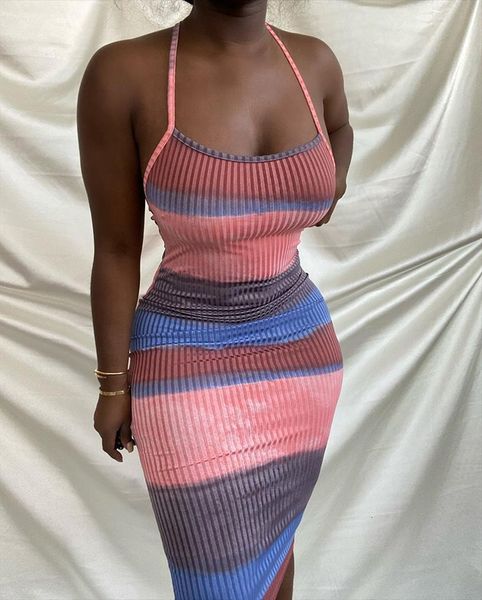 

off shoulder back women dresses criss cross summer low cut sleeveless strap striped bodycon mid length pencil, Black;gray