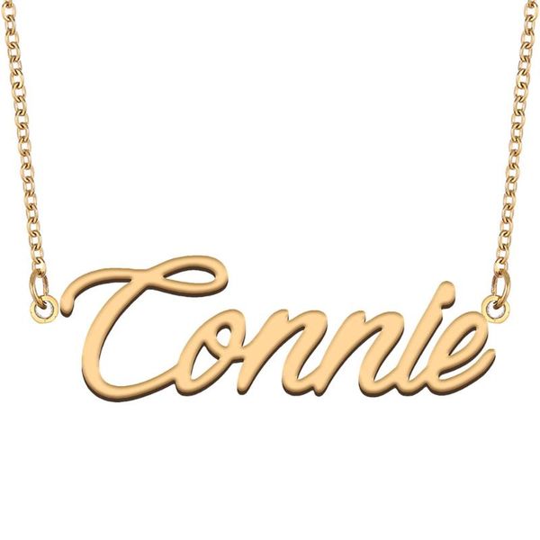 

pendant necklaces connie name necklace for women stainless steel jewelry 18k gold plated nameplate femme mother girlfriend gift, Silver