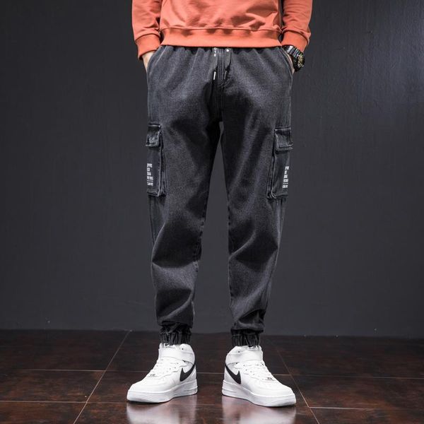 

men's jeans 2021 cargo pants men fashion casual harem joggers trousers streetwear hip hop plus size denim -8xl, Blue