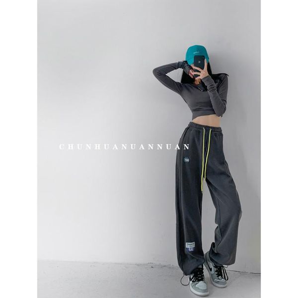 

women's pants & capris sweatpants street spice girl style letter pasted cloth women are thin and versatile trendy drawstring leggings l, Black;white