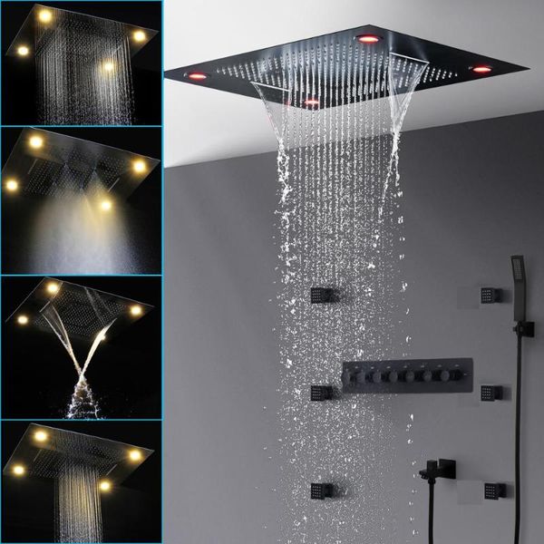 

bathroom accessories led shower head rain set thermostatic mixer 6 functions massage faucet mablack sets