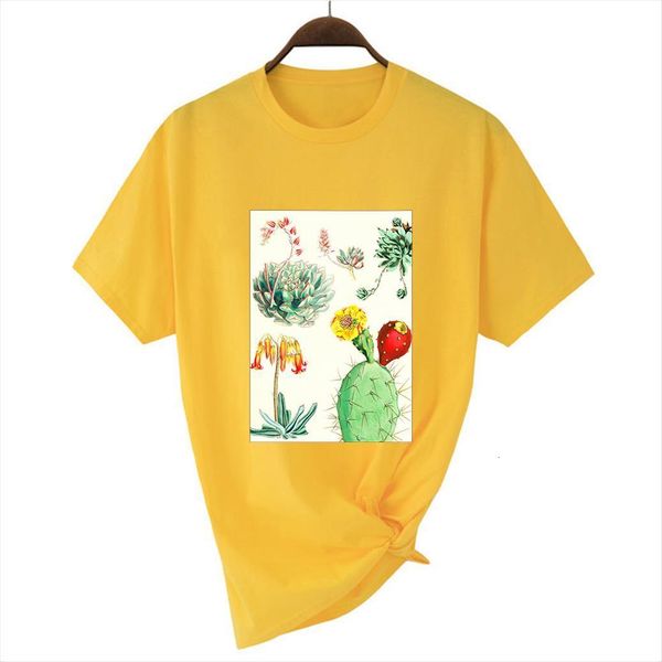 

yellow summer cactus succulent women t shirts plant graphic aesthetic casual breathable o neck oversize, White