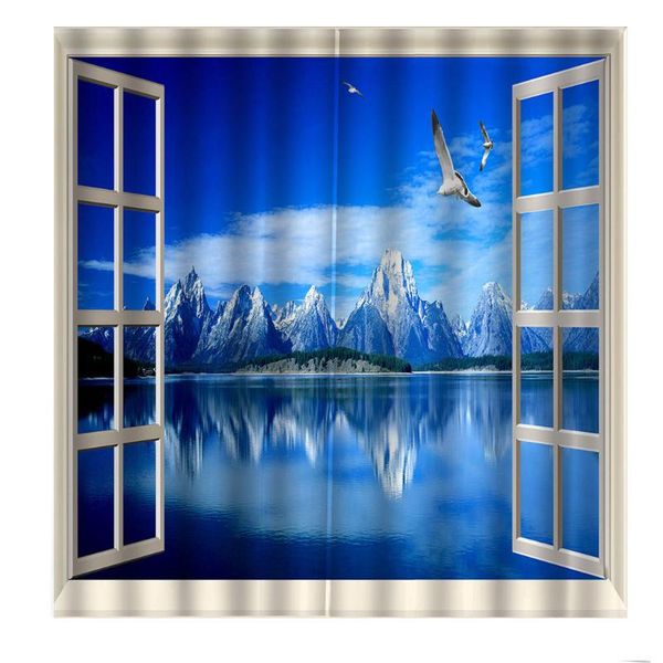 

custom outside the window hd lake water snow mountain landscape scenery curtain for living room bedroom blackout drapes &