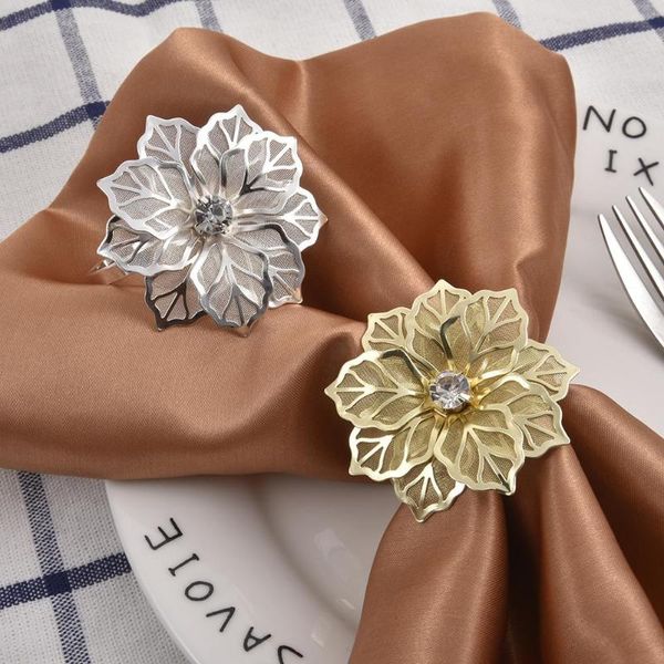

napkin rings 1pc gold/silver flower rhinestone design holders buckle home el banquet wedding party christmas table decoration