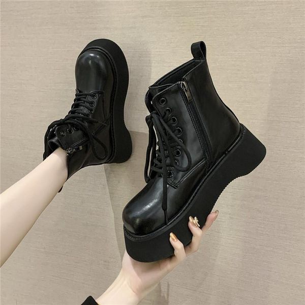 

boots cootelili womens ankle 2021 fashion shoes round toe 5cm heel lace up and zip winter for woman basic size 39, Black