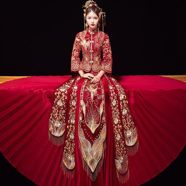

retro bride wedding dress qipao chinese cheongsam marrage the toast clothing size xs-3xl ethnic, Red