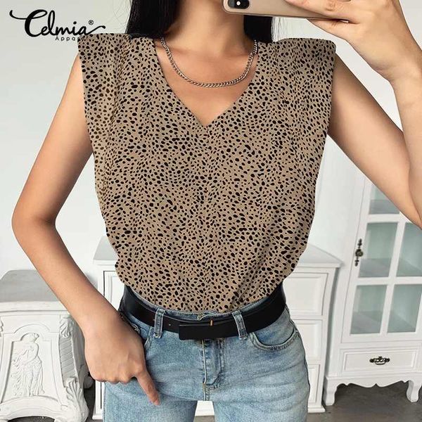 

women's tanks & camis celmia 2021 fashion shoulder pads tank women sleeveless v-neck summer vests casual animal printed shirt stre, White