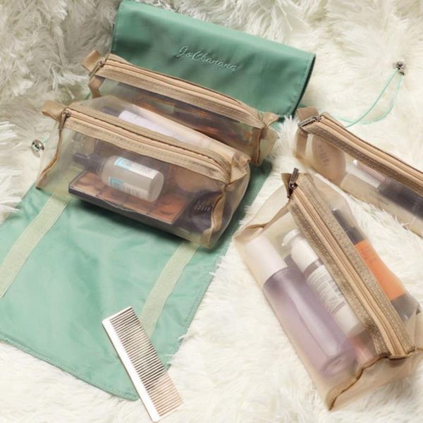 

storage bags outdoor travel cosmetic bag multi-pocket mesh make up case beauty women toiletry makeup brushes lipstick organizer
