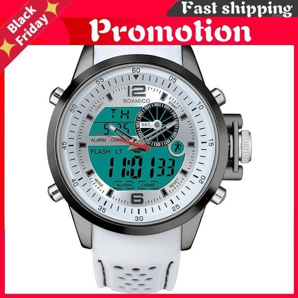 

wristwatches brand men sport watches multifunction led digital analog quartz white military, Slivery;brown