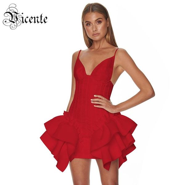 

all chic red slip dress cascading ruffles design v neck celebrity party club bandage mini casual dresses, Black;gray