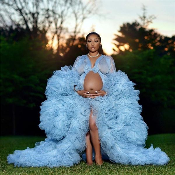 

wraps & jackets floral ruffled bridal maternity dresses slit puffy sleeve elastic women mermaid party plus size, White