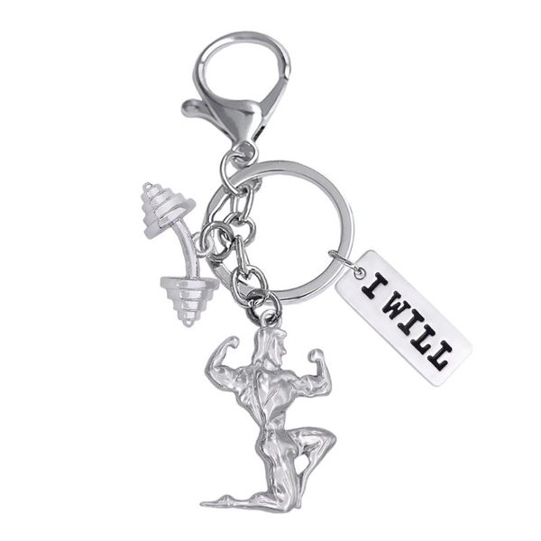 

keychains fitness sports accessories keychain gym muscle men's pendant dumbbell charm combination outdoor car key chain, Silver