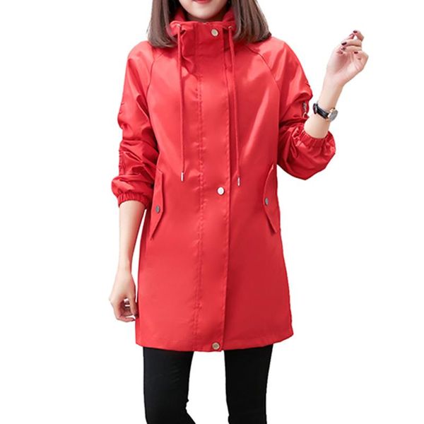 

women's trench coats spring hooded female 2021 fashion zipper solid overcoat womens long casual windbreakers ladies plus size loose coa, Tan;black