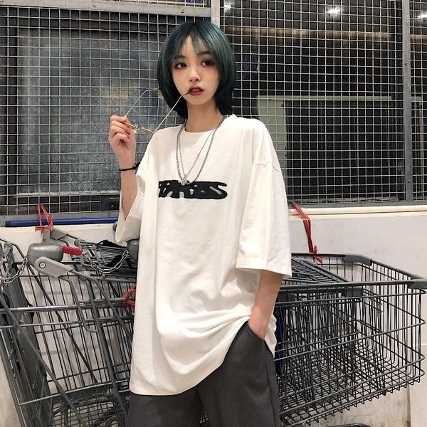 

women's t-shirt white for women 2021summer ins harajuku style retro depressed super cec short sleeve top