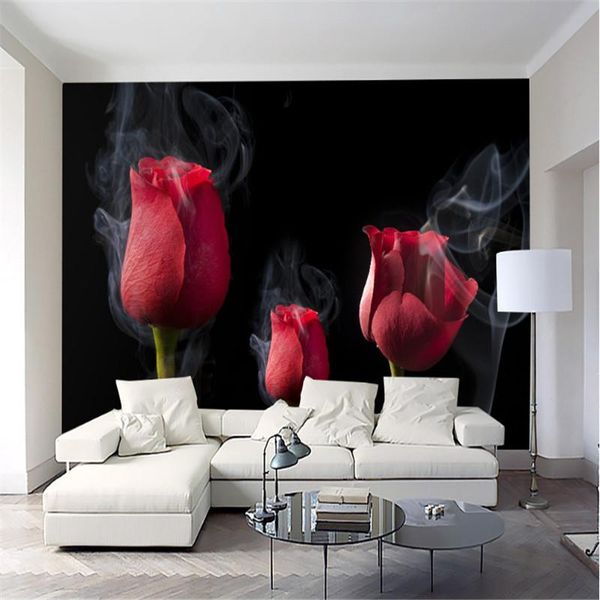 

wallpapers custom modern 3d po non-woven wallpaper romantic smoke red rose living room bedroom tv background wall paper home decor