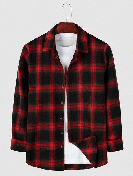 

men plaid print button front shirt w0iu#, White;black