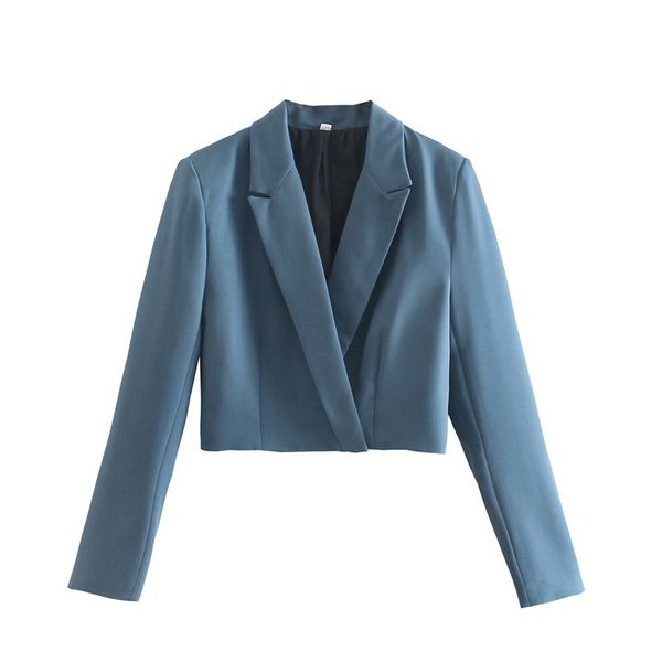 

evfer women spring summer fashion single button za blue short blazers office lady casual long sleeve solid jacket outwear chic 210421, White;black