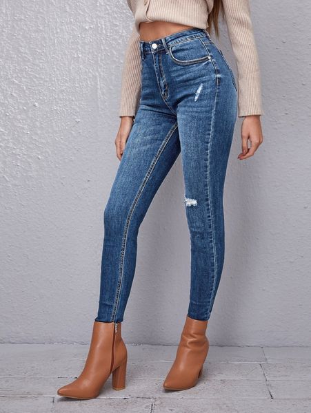 

high waist ripped skinny jeans g3zi#, Blue