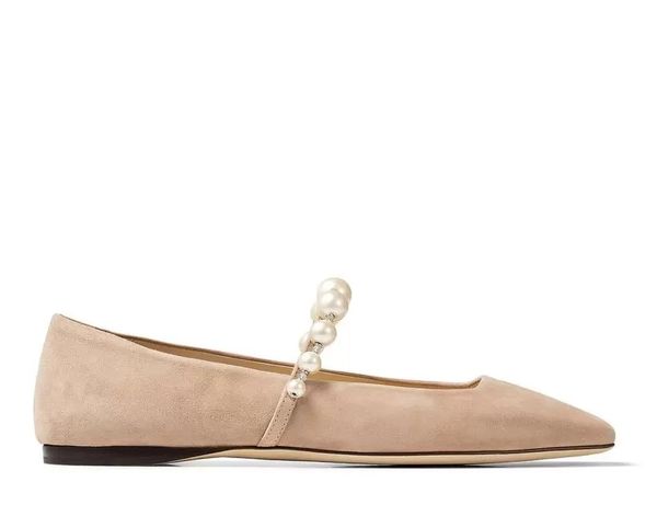

simple elegant ballet pink suede sandals flats with pearl decoration high heels lady dress shoes designer pumps, Black