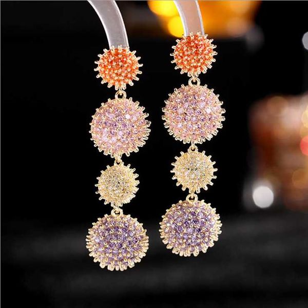 

dangle & chandelier women exaggerated metal circle inlaid zircon fried ball earrings, Silver