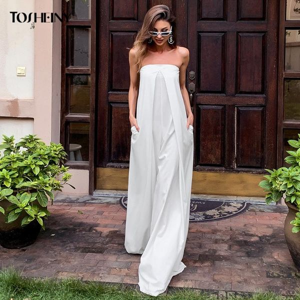 

tosheiny women tube long jumpsuit fashion solid color plus size elegant overalls bodysuit th18843-1 women's jumpsuits & rompers, Black;white