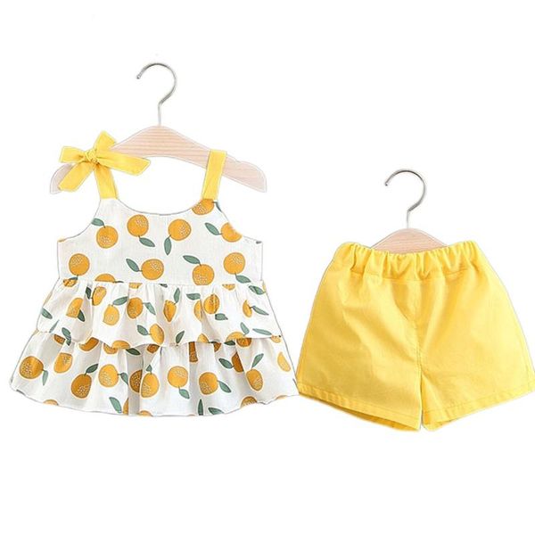 

baby clothes set summer sleeveless cartoon printed vest+shorts 2pcs cute infant toddler girl clothing sets, White