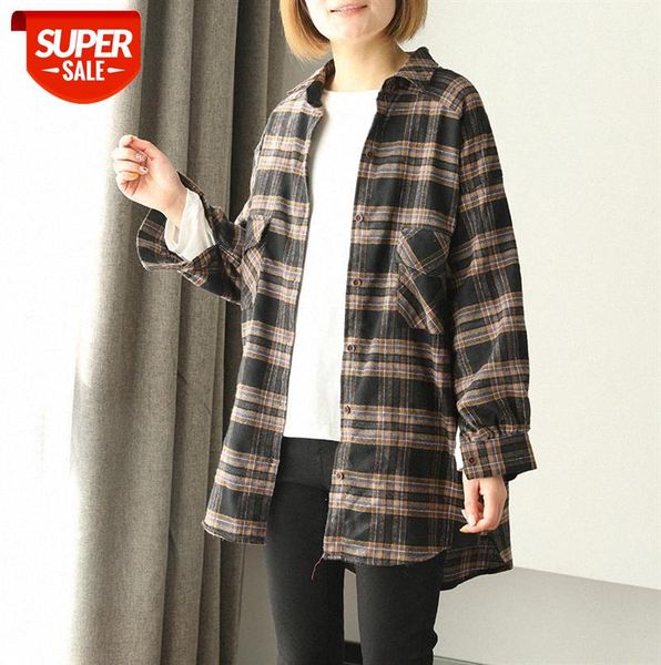 

195-5190 korean retro plaid shirt female pocket student lazy long-sleeved #qx8j, Black;gray