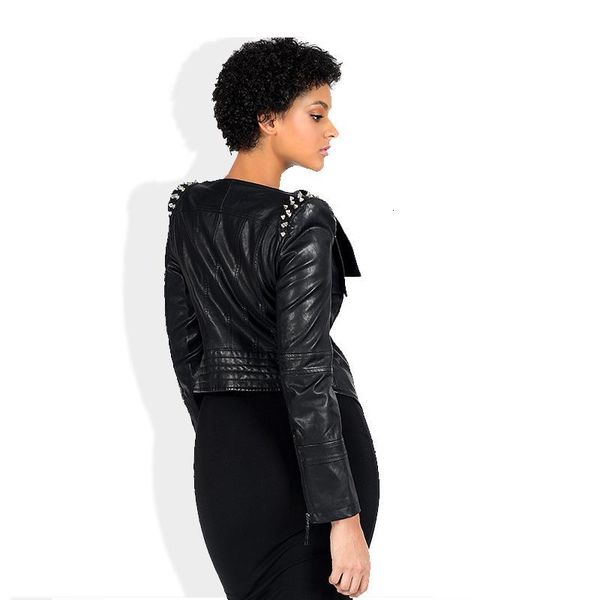 

Women's Jackets Women Black PU Leather Cropped Jacket,Long Sleeve Slim Rivets Faux Punk Rock 6xl Clothes EOFP, Black;brown