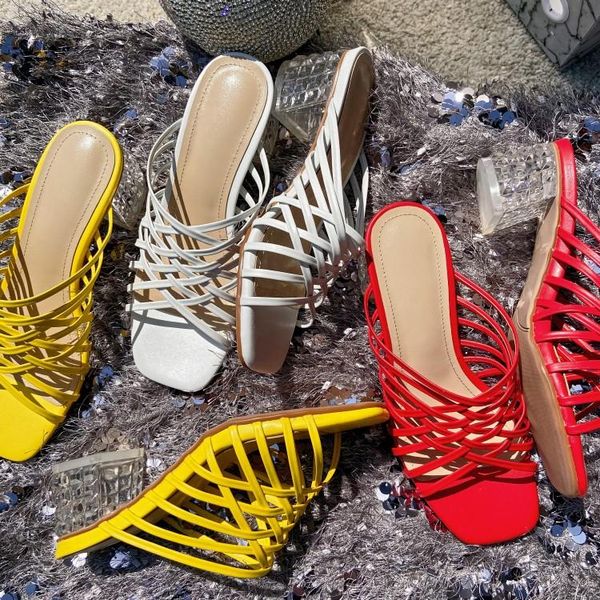 

slippers mljuese 2021 women soft patent leather crystal heel summer open toe yellow color sandals party dress wedding size 43, Black