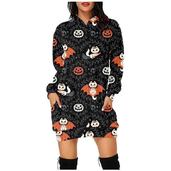 

women's hoodies & sweatshirts women halloween cartoon pumpkin print long pullover hoodie fall winter 2021 fashion oversized pocket casu, Black