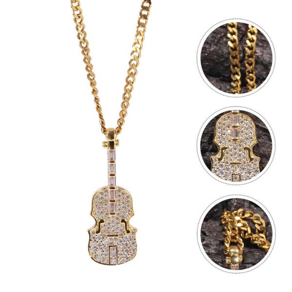 

1pc stylish violin shape necklace studded-zircon vintage neck jewelry pendant necklaces, Silver
