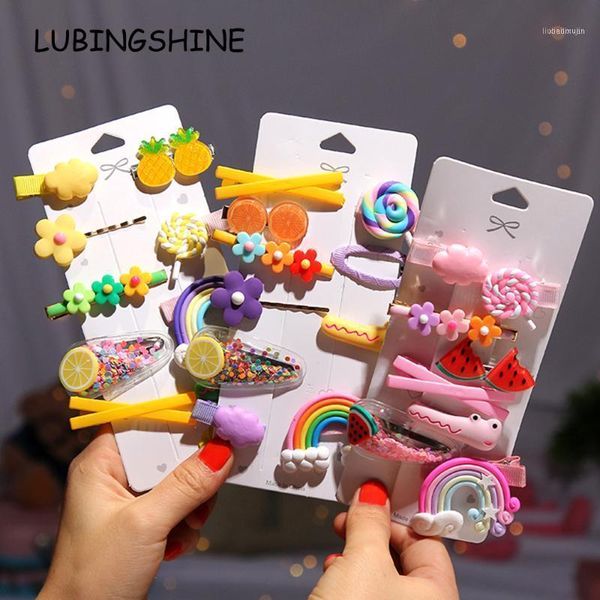 

4-10 pcs korea kawaii rainbow lollipop sequin flower hair clips set for women girls kids hairpins accessories headwear barrette1, Slivery;white